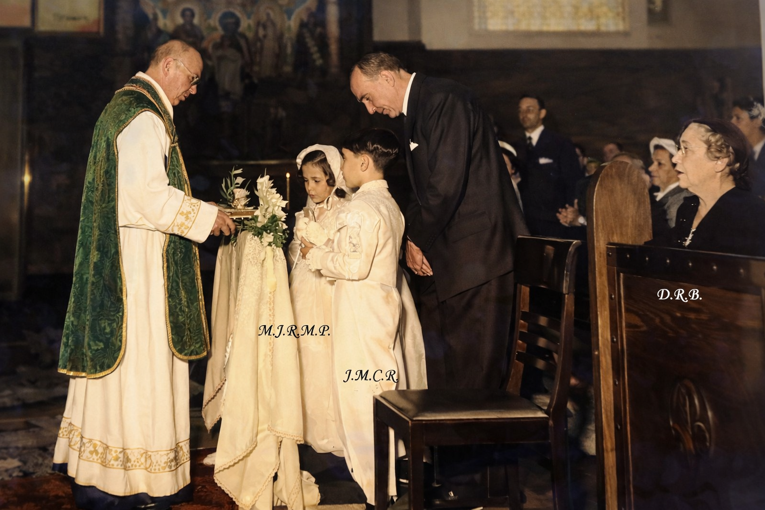 1ª Comunhão de José Mariano e Maria José com seu pai Pedro Lorenzo Raggio
