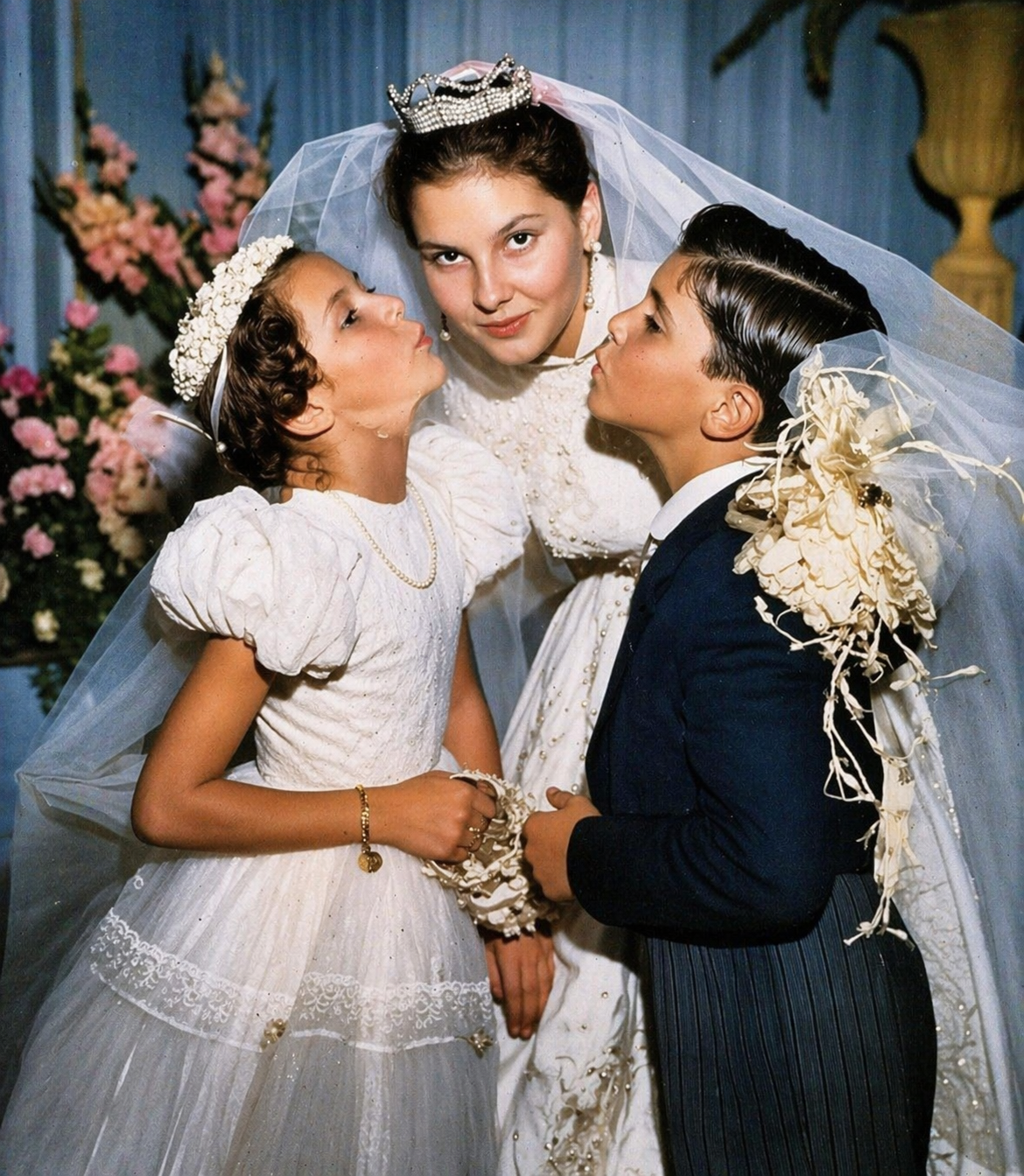 Maricy Trussardi com os irmãos José Mariano e Maria José no seu casamento