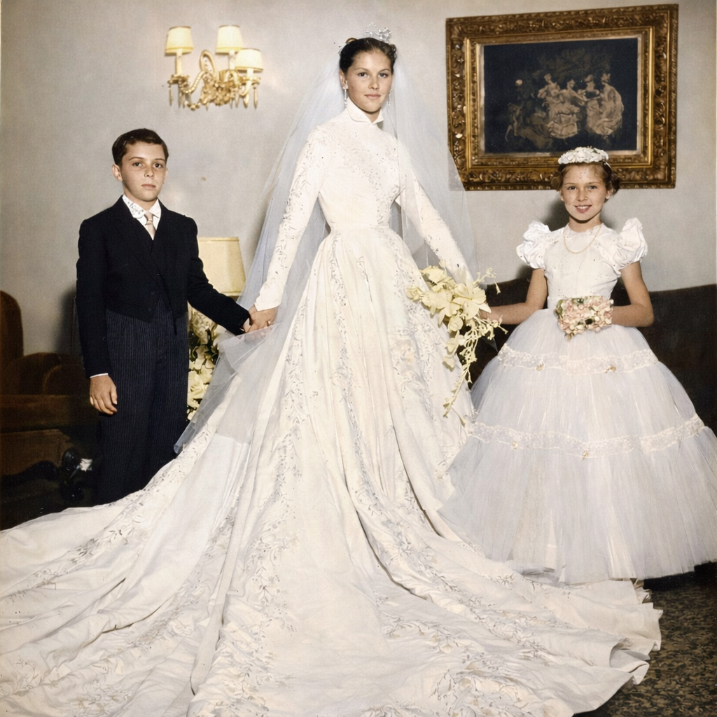 Maricy Trussardi com os irmãos José Mariano e Maria José no seu casamento