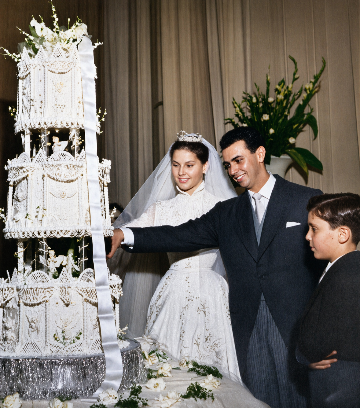 Maricy com Romeu Trussardi e seu irmão José Mariano no dia do seu casamento
